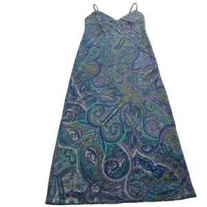 Vintage 90s Paisley Midi‎ Slip Dress Blue Purple Boho Festival Y2K Woman's 6